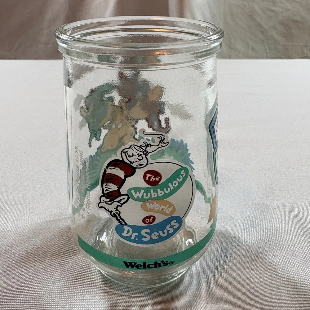 Welch's Dr Seuss Jelly Jar Glass 1996 Thidwick and Friends Vintage 4oz Tumbler